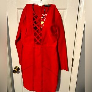 Red long sleeve bodycon dress